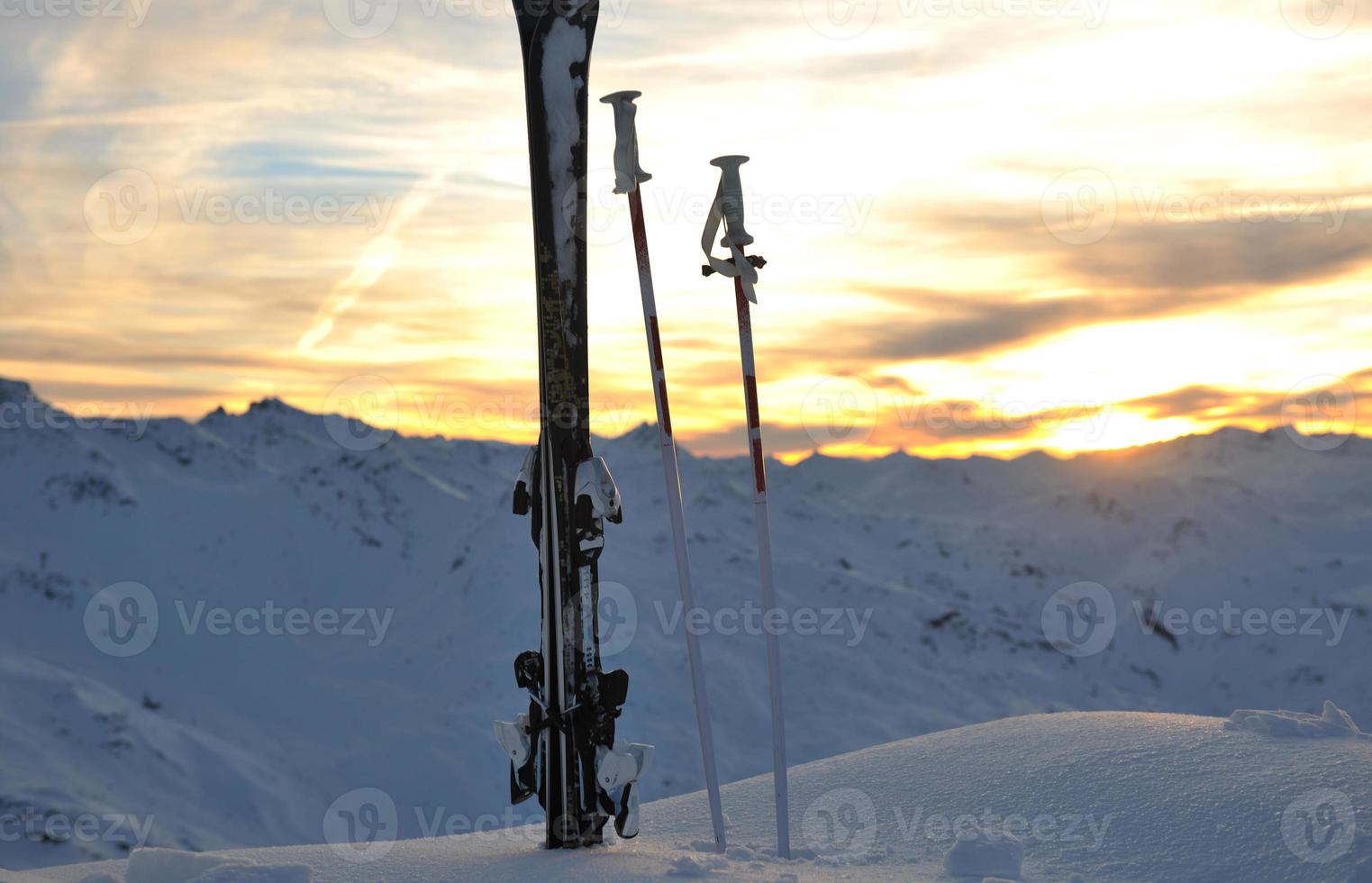 mountain snow ski sunset photo