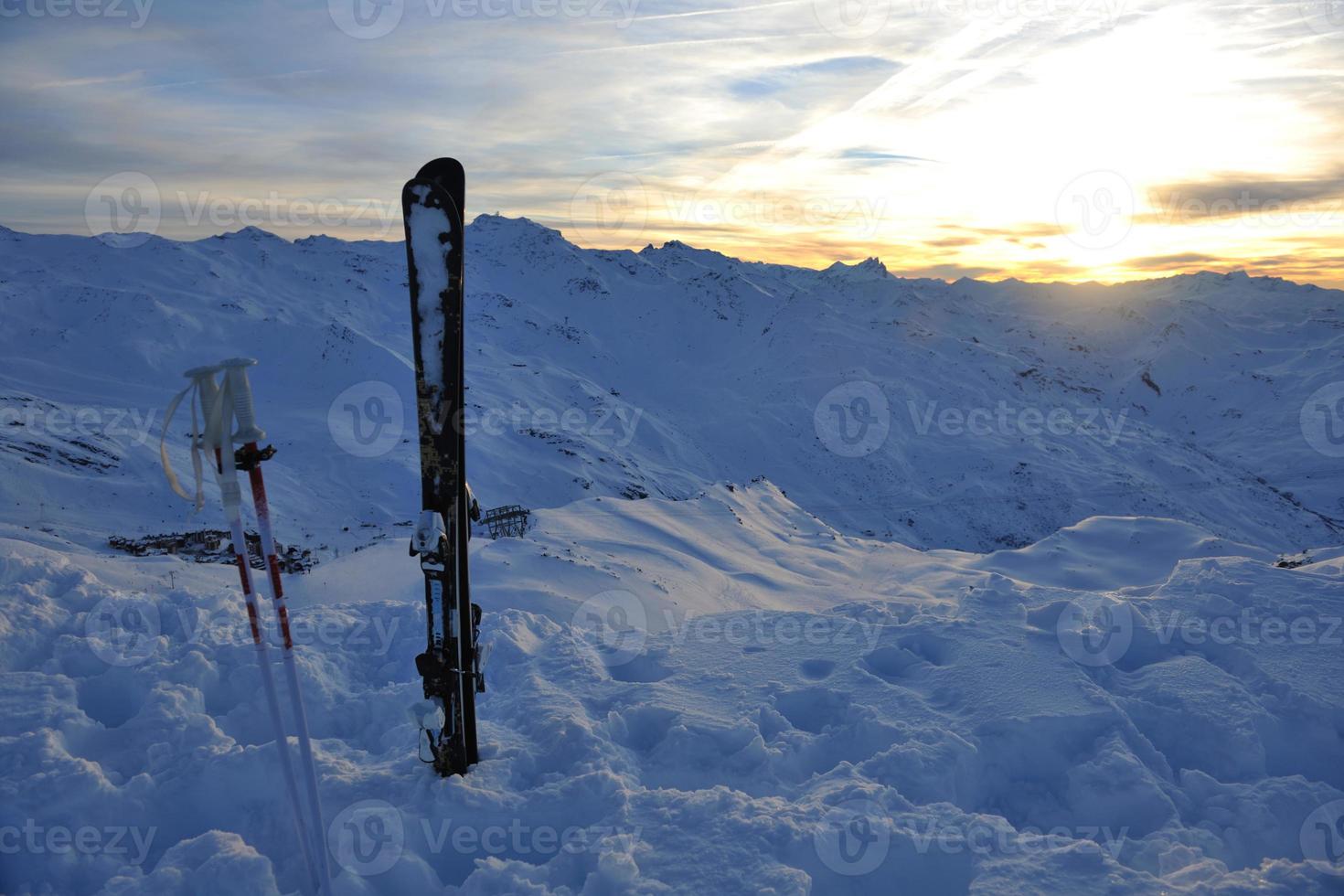 mountain snow ski sunset photo