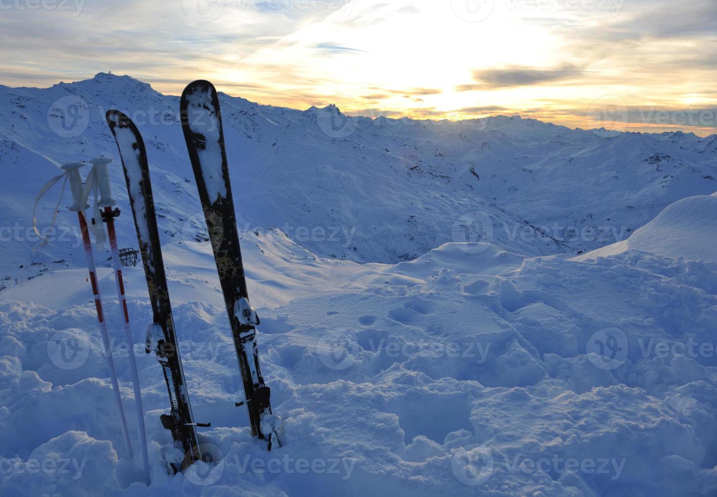 mountain snow ski sunset photo