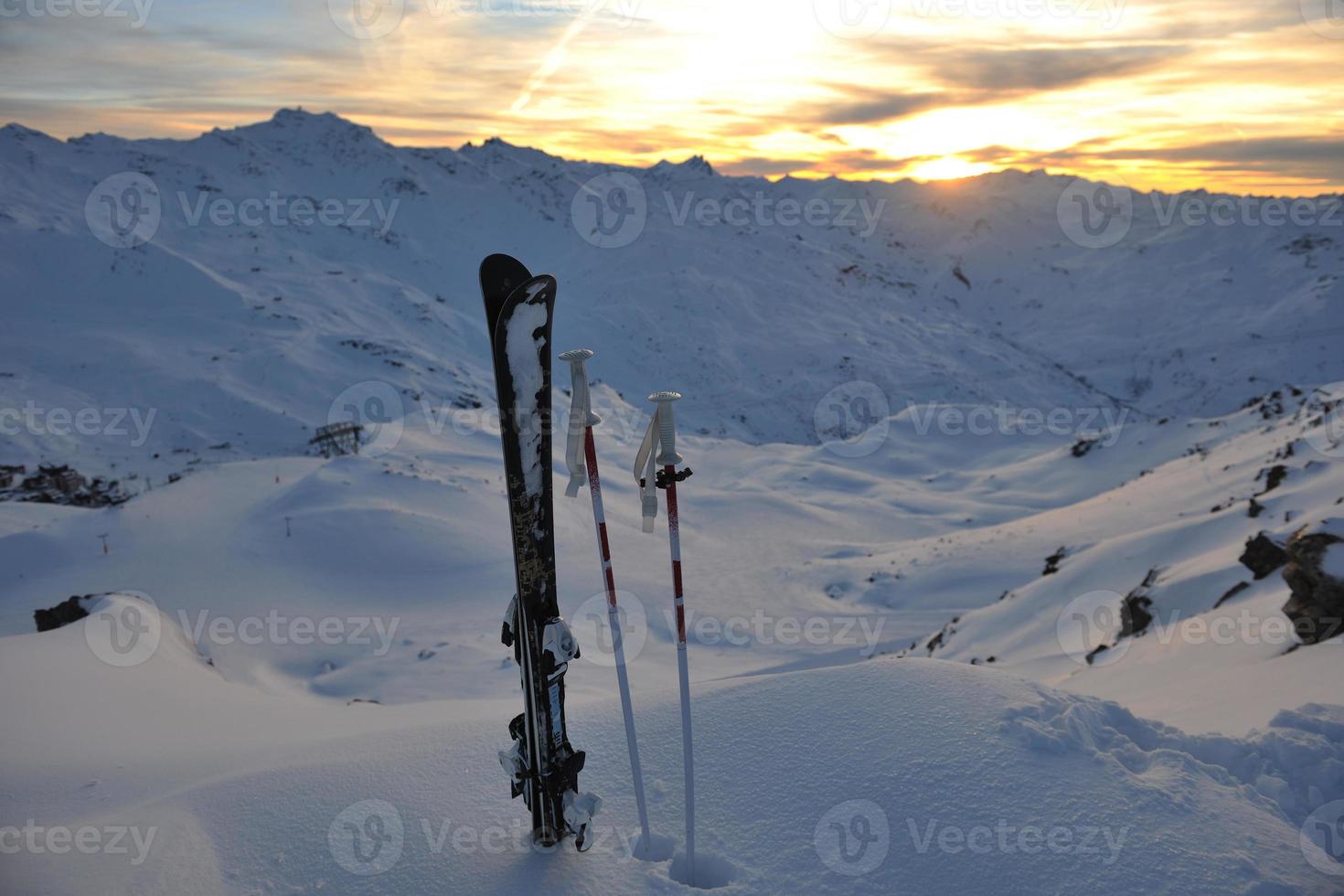 mountain snow ski sunset photo