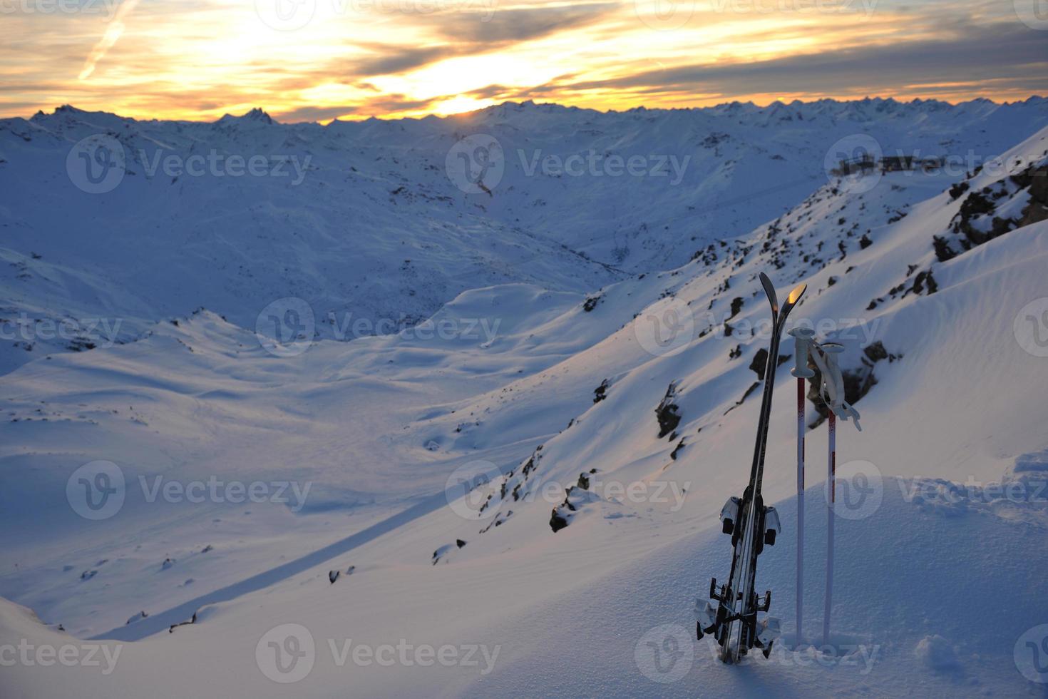 mountain snow ski sunset photo