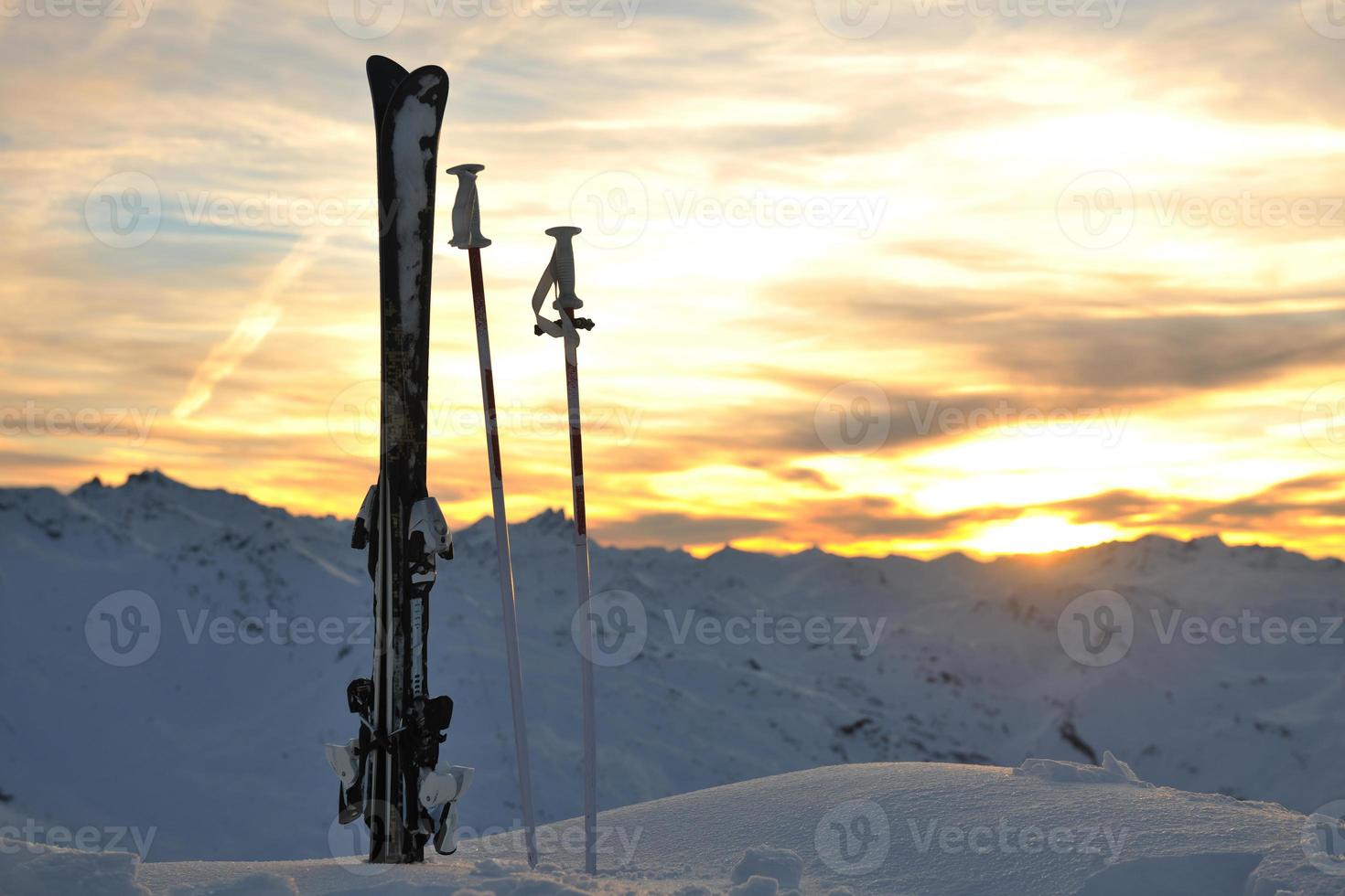 mountain snow ski sunset photo