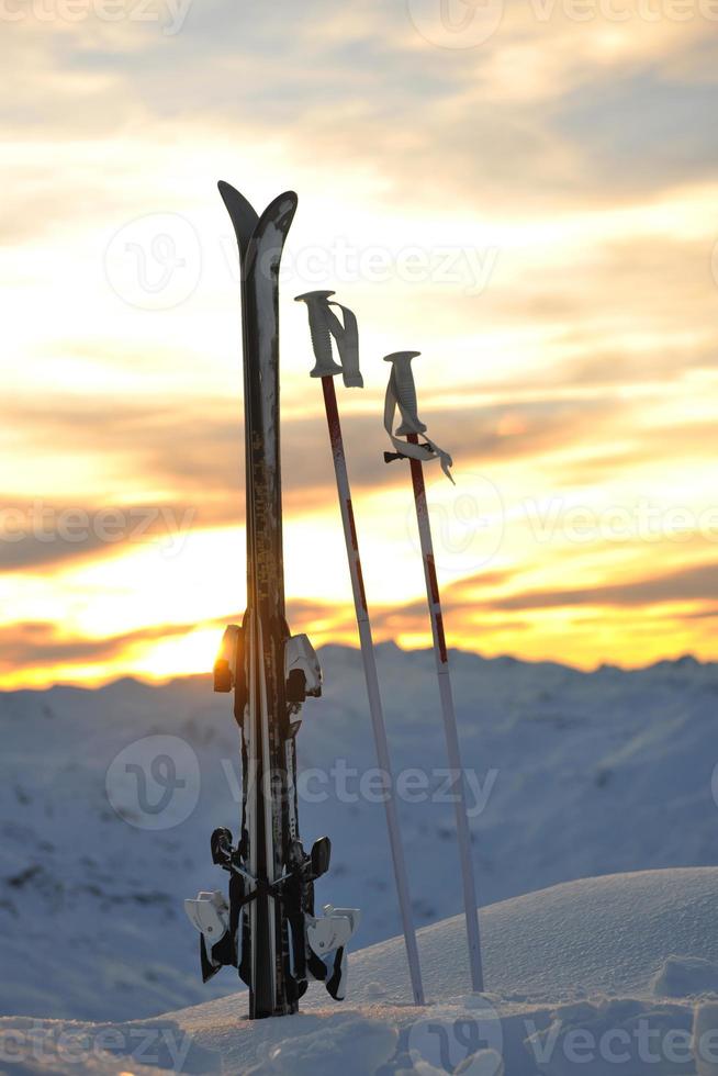 mountain snow ski sunset photo