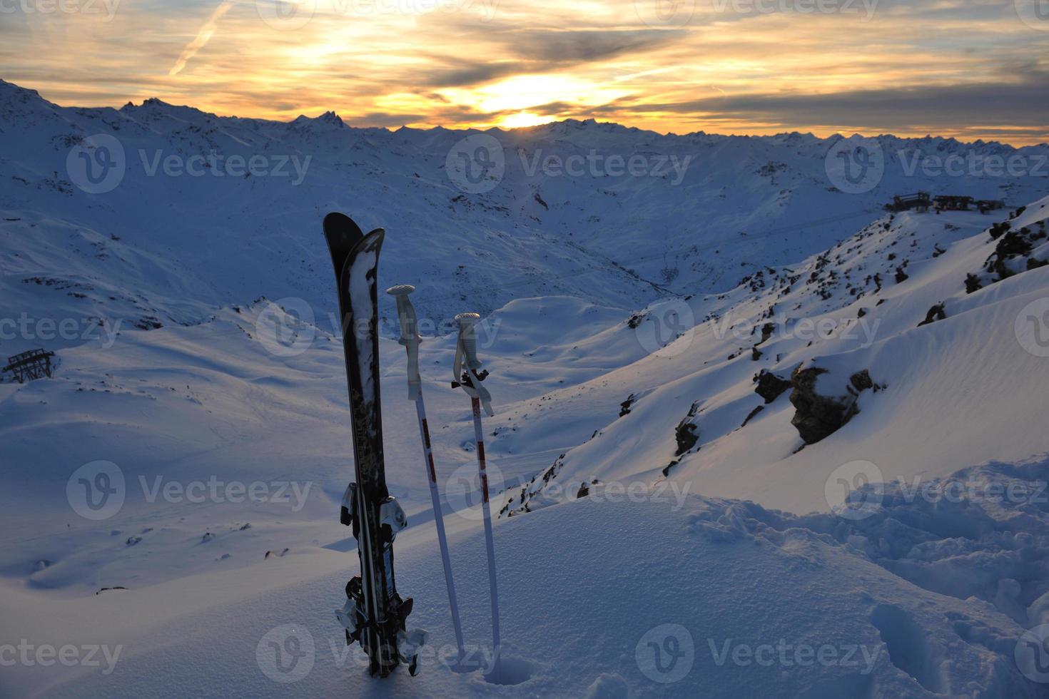 mountain snow ski sunset photo