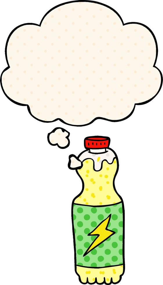 cartoon soda bottle and thought bubble in comic book style vector