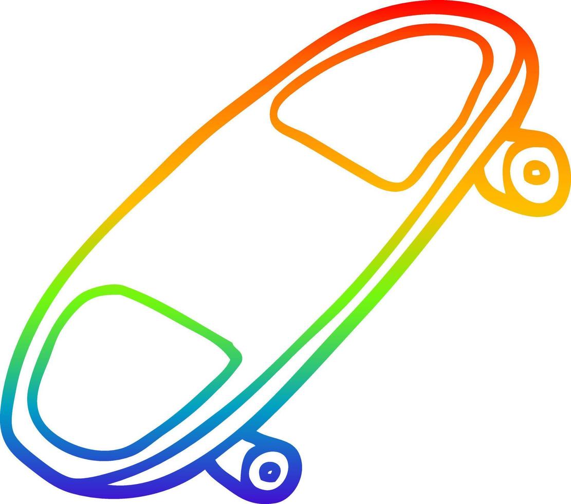rainbow gradient line drawing cartoon skate board vector