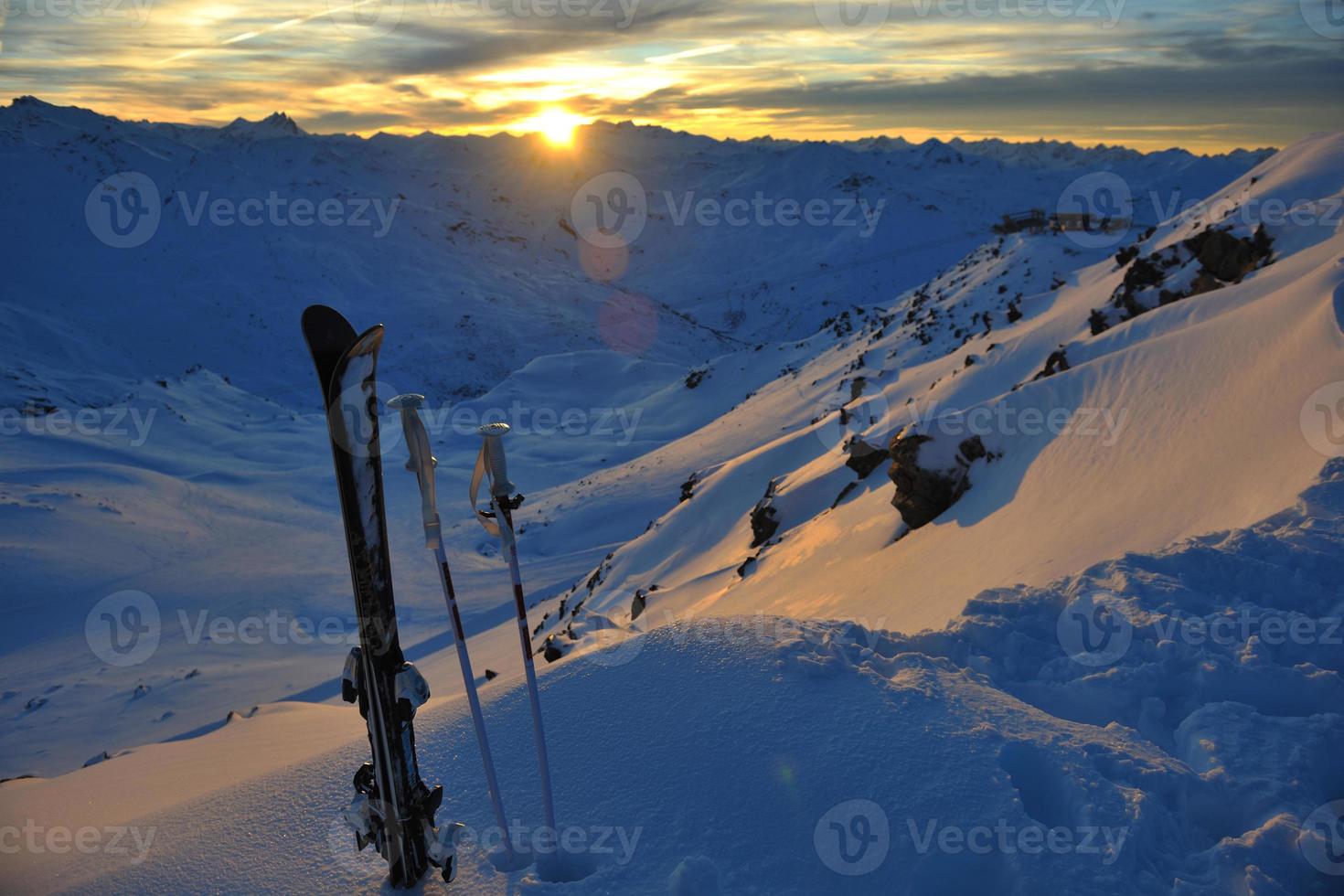 mountain snow ski sunset photo