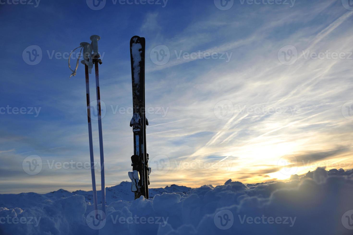 mountain snow ski sunset photo