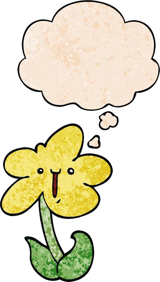 cartoon flower and thought bubble in grunge texture pattern style vector