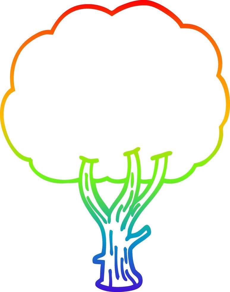 rainbow gradient line drawing cartoon blooming tree vector