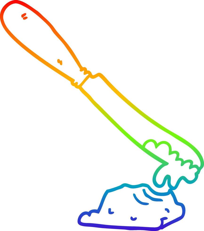 dibujo de línea de gradiente de arco iris cuchillo de dibujos animados untando mantequilla vector