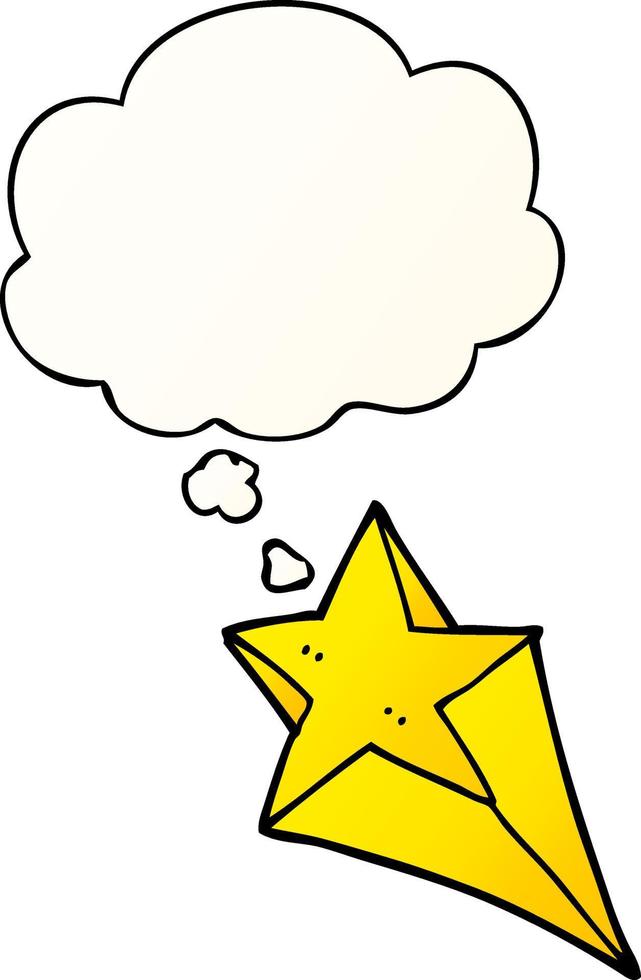 cartoon shooting star and thought bubble in smooth gradient style vector