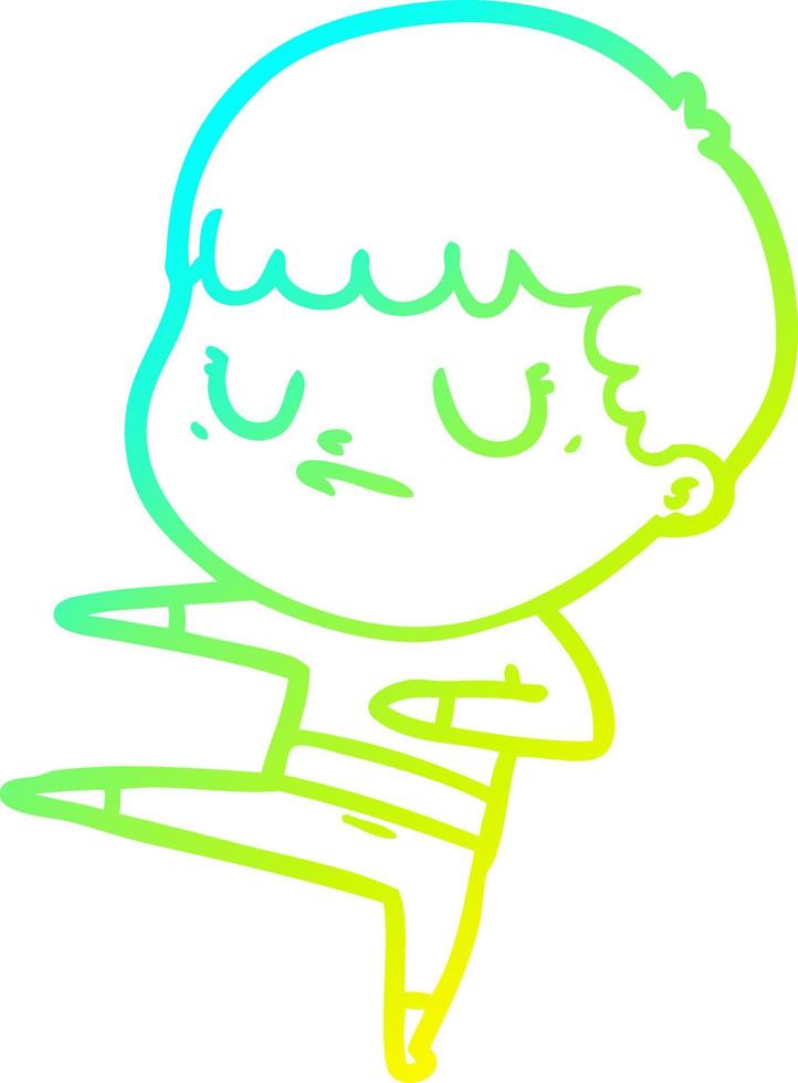 cold gradient line drawing cartoon grumpy boy vector