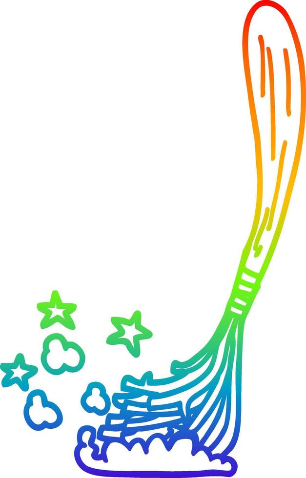 rainbow gradient line drawing cartoon magic broom vector