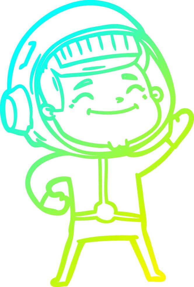 cold gradient line drawing happy cartoon astronaut vector