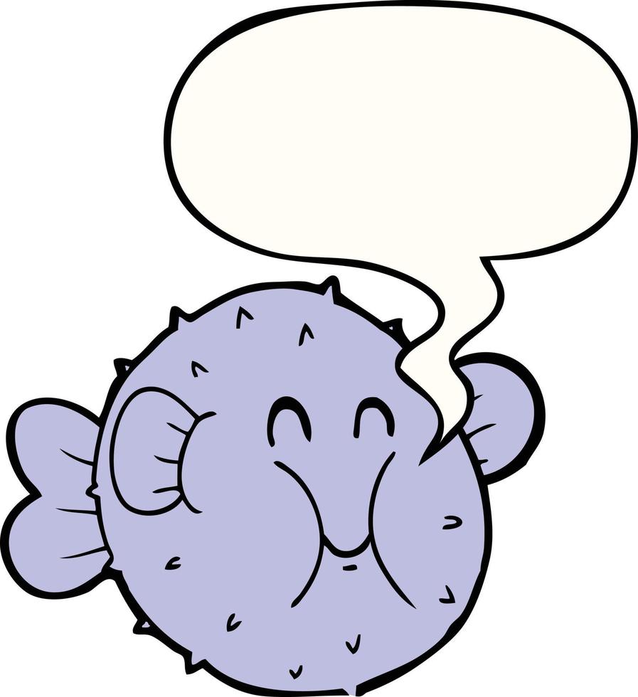 cartoon puffer fish and speech bubble vector