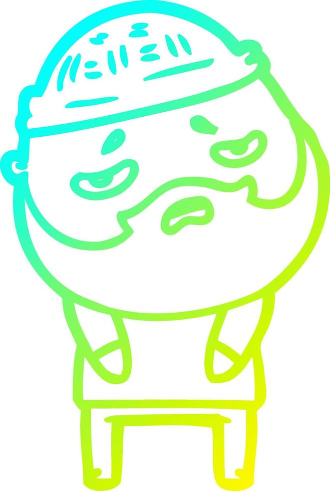 cold gradient line drawing cartoon worried man with beard vector