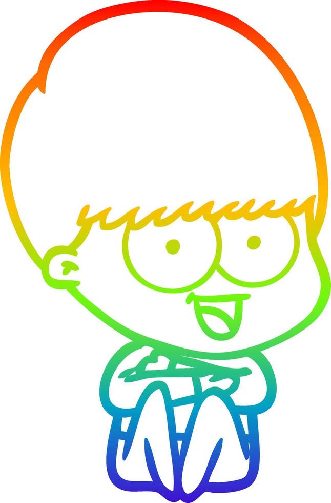 rainbow gradient line drawing happy cartoon boy vector