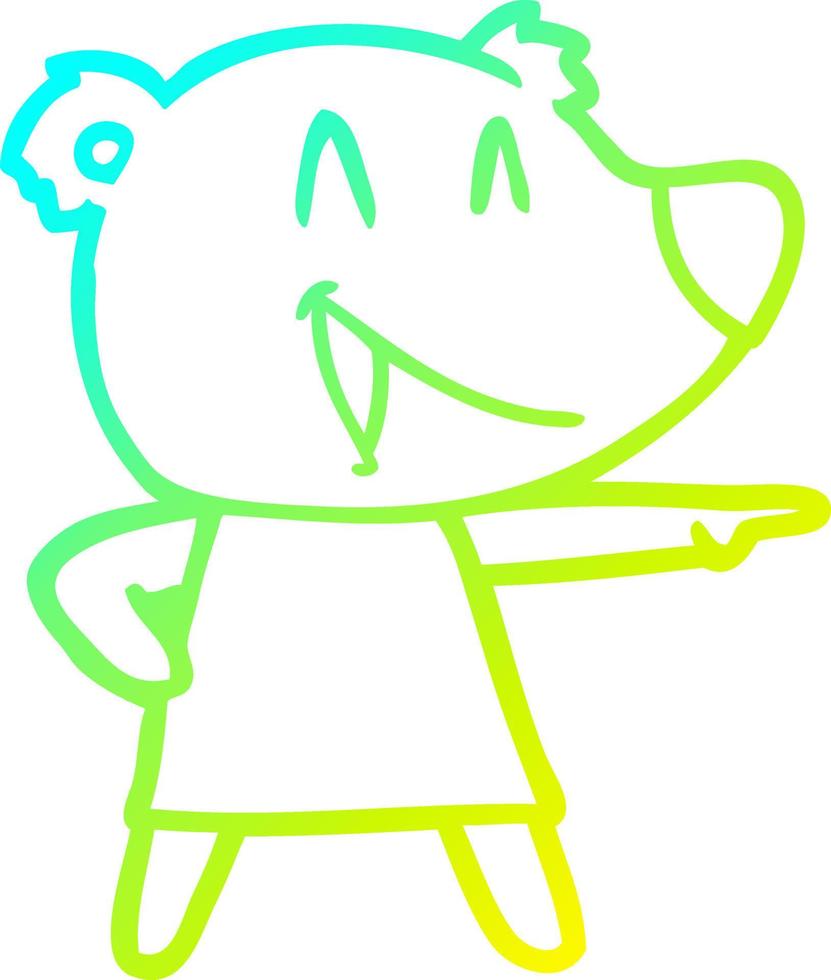 cold gradient line drawing cartoon bear in dress laughing and pointing vector