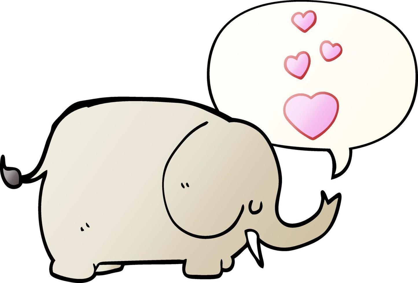 lindo elefante de dibujos animados y corazones de amor y burbuja de habla en un estilo de gradiente suave vector