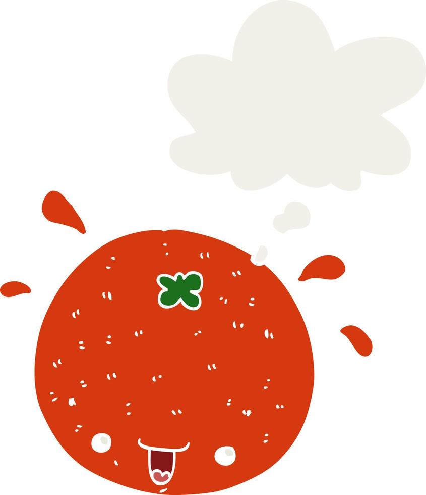 cartoon orange and thought bubble in retro style vector