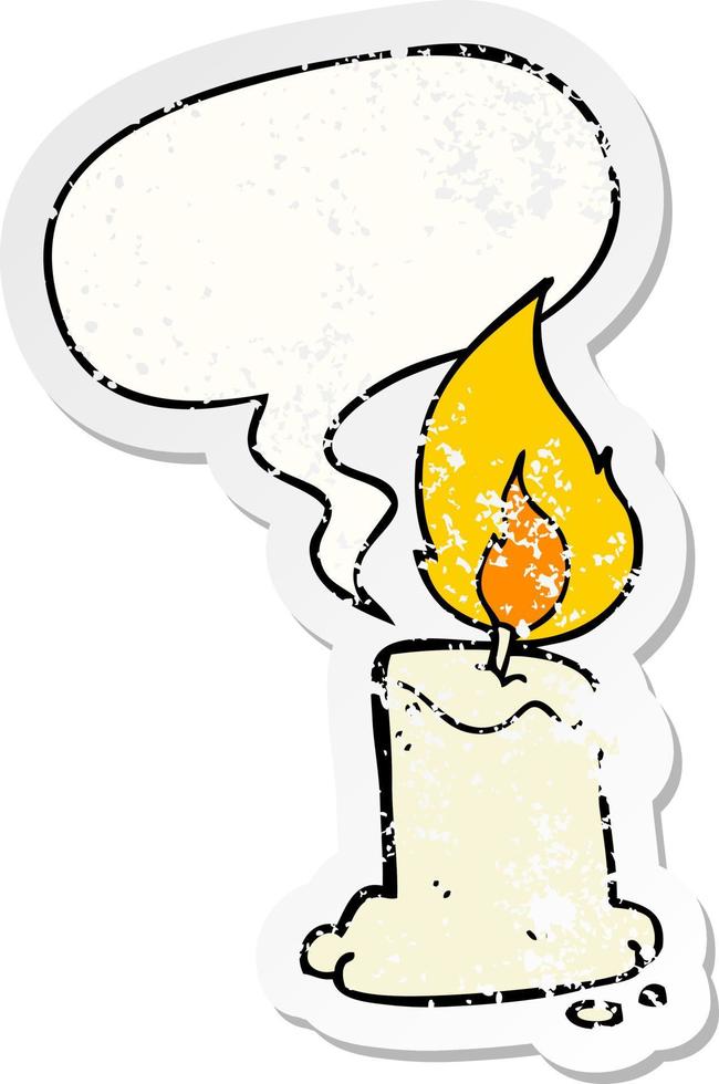 cartoon candle and speech bubble distressed sticker vector