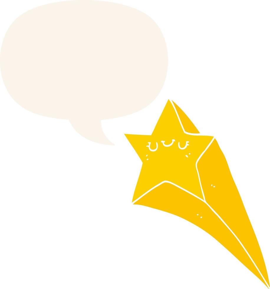 cartoon shooting star and speech bubble in retro style vector