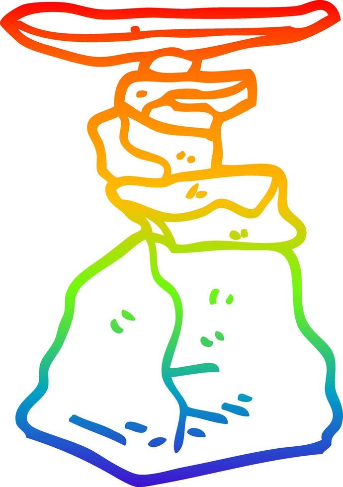 rainbow gradient line drawing cartoon stacked rocks vector