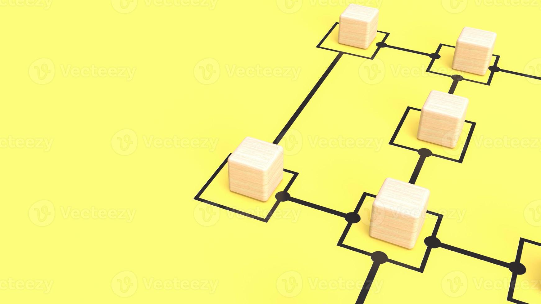 los cubos de madera en el fondo amarillo del gráfico para la representación 3d del concepto de negocio foto