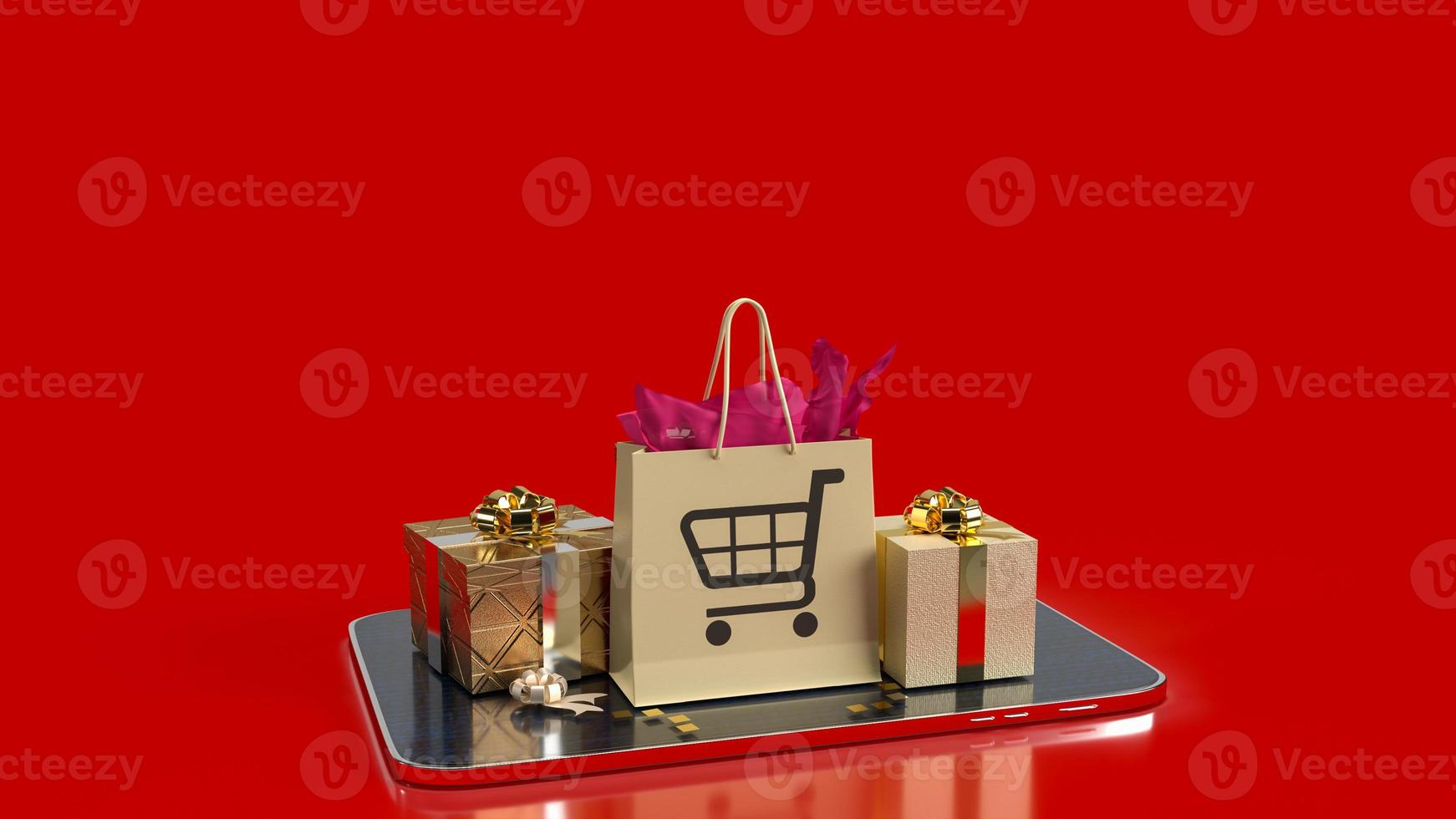 The shopping box  on tablet for online market concept 3d rendering photo