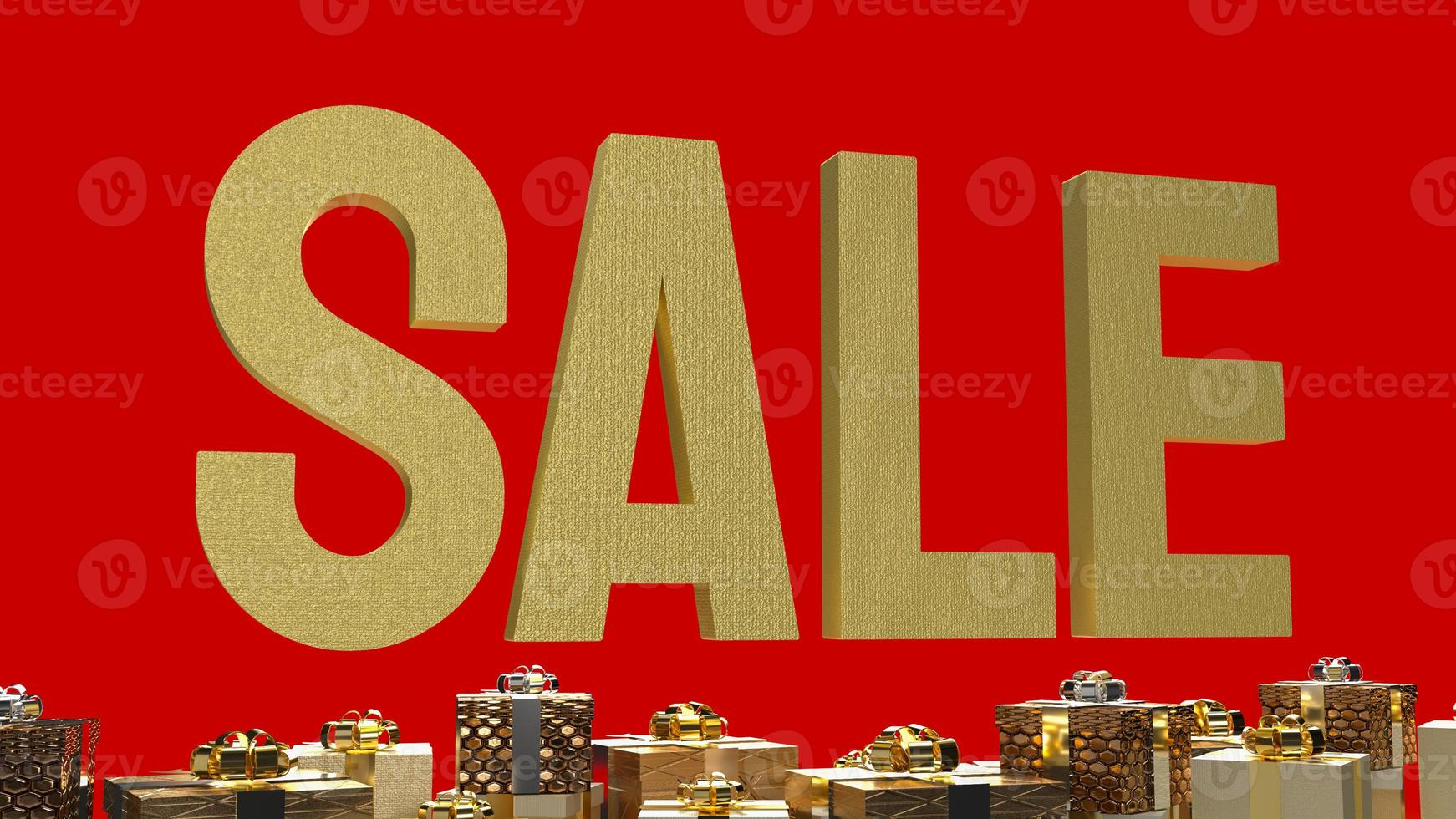 The sale gold text and gift box on red background 3d rendering photo