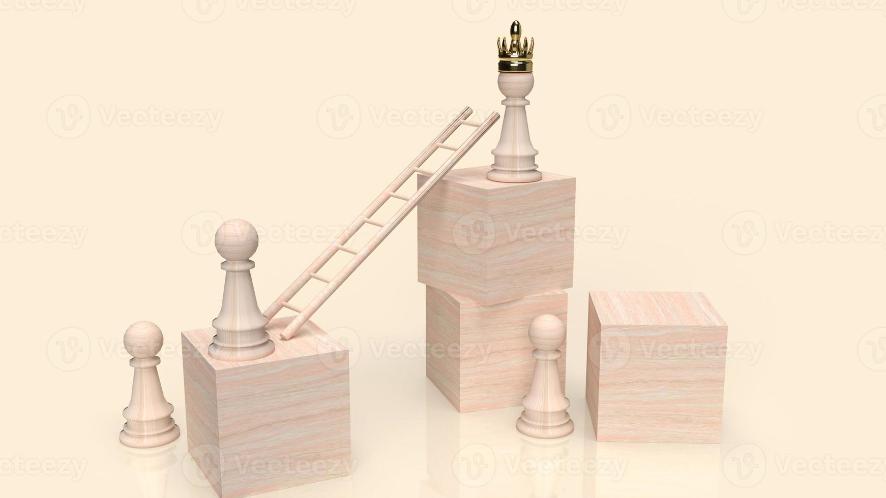 The chess and stair on wood cube for business concept 3d rendering photo