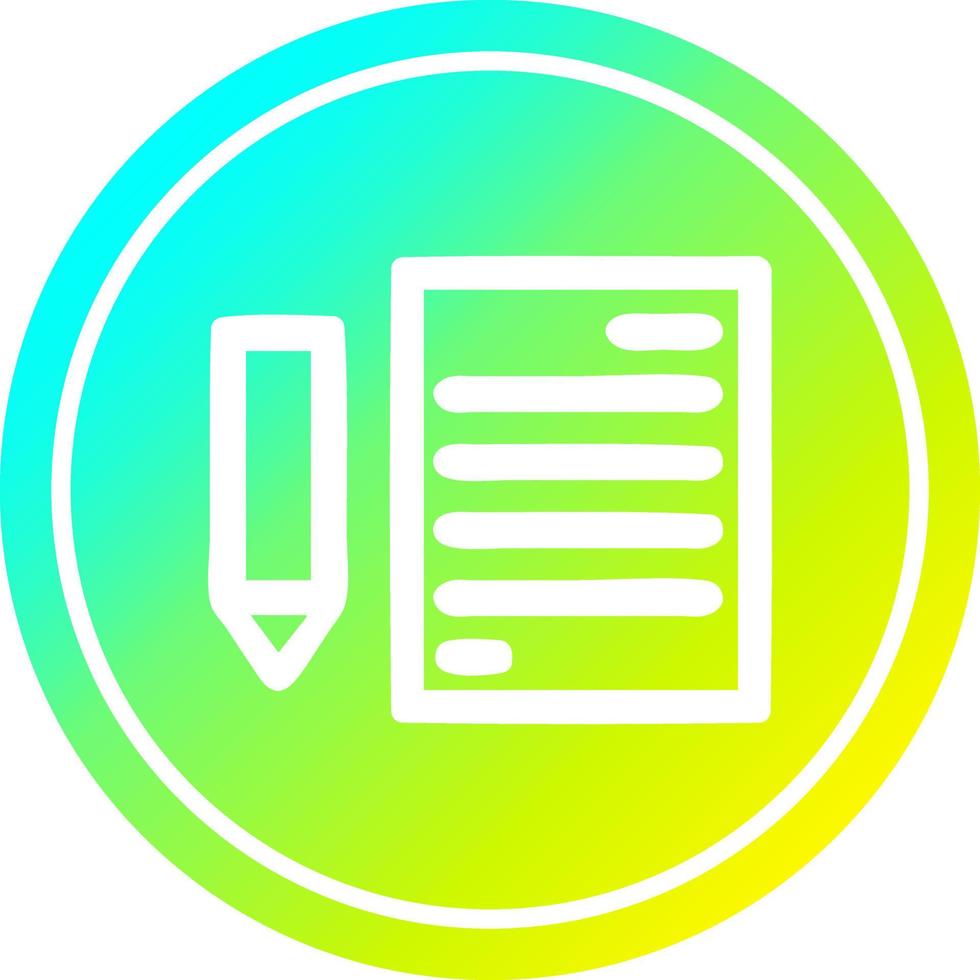 document and pencil circular in cold gradient spectrum vector