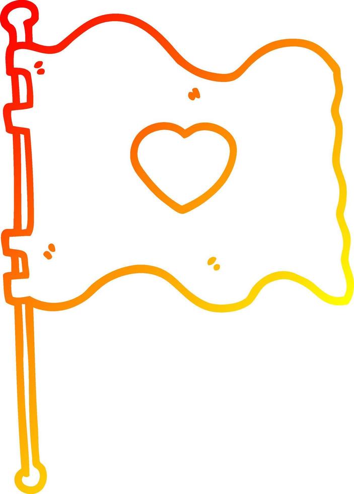 warm gradient line drawing cartoon flag with love heart vector