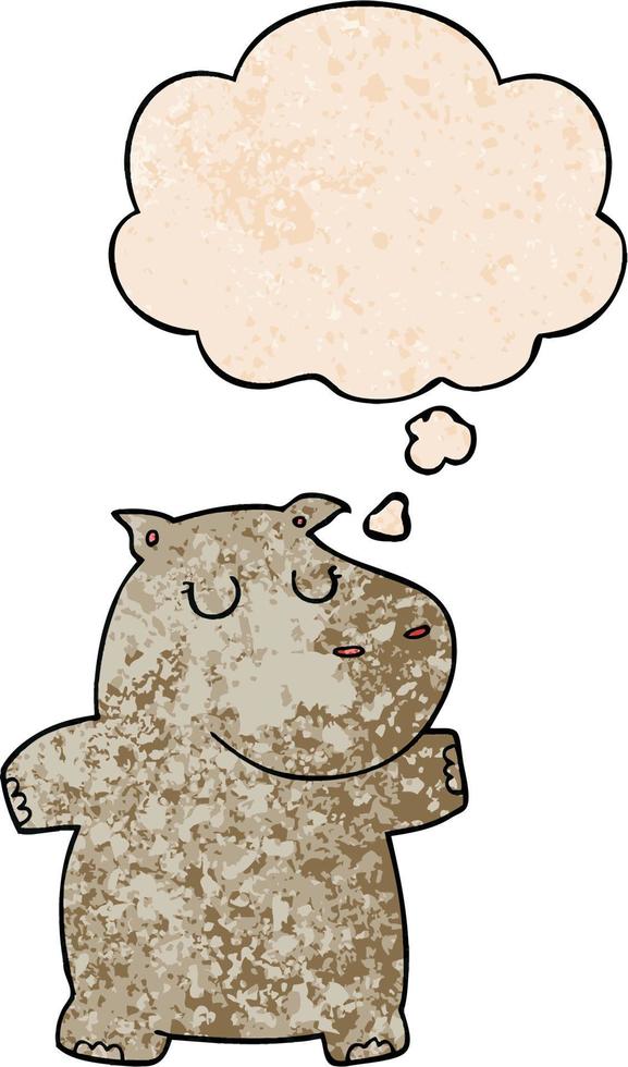 cartoon hippo and thought bubble in grunge texture pattern style vector