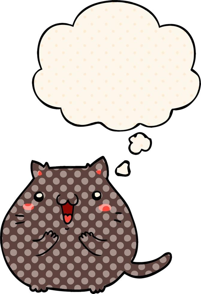 happy cartoon cat and thought bubble in comic book style vector