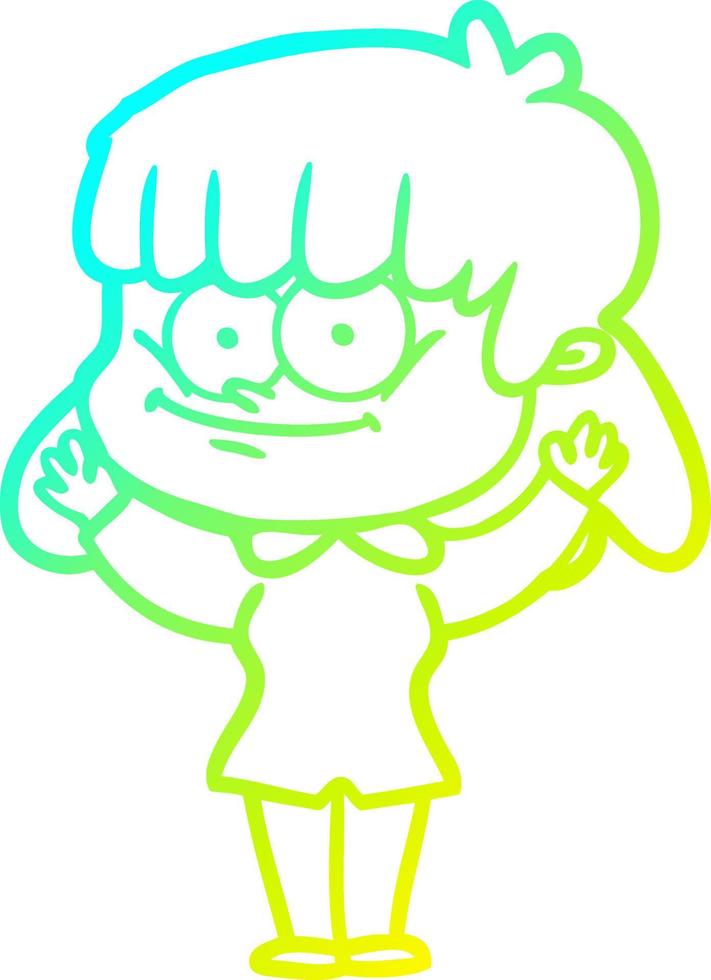 cold gradient line drawing cartoon smiling woman vector