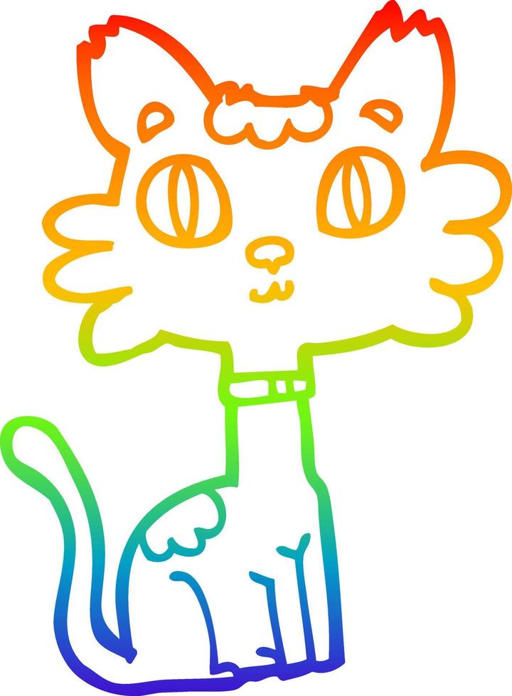 rainbow gradient line drawing cartoon cat vector