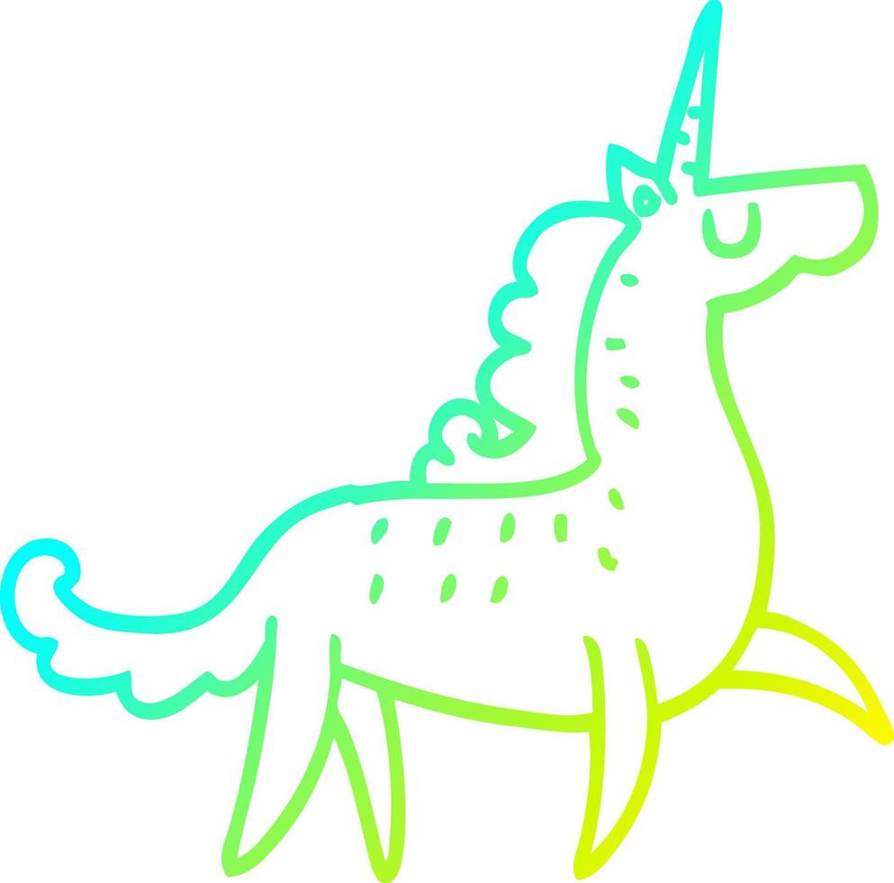 línea de gradiente frío dibujo unicornio de dibujos animados vector