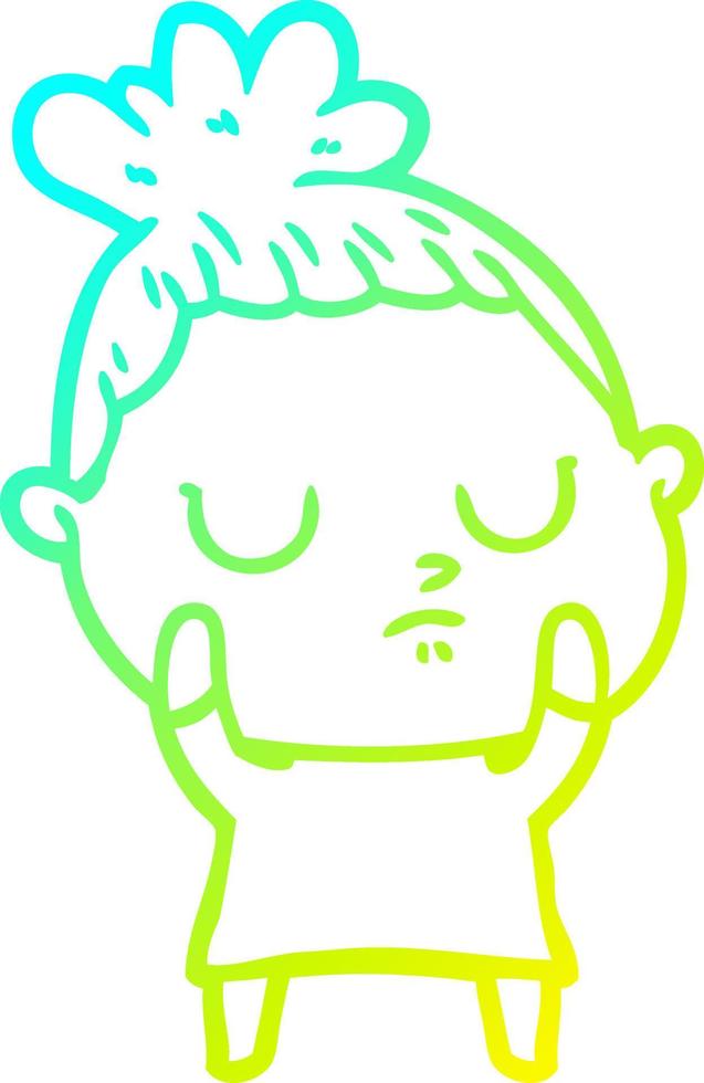 cold gradient line drawing cartoon calm woman vector
