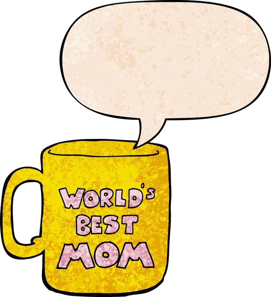 la mejor taza de mamá del mundo y la burbuja del habla en estilo de textura retro vector