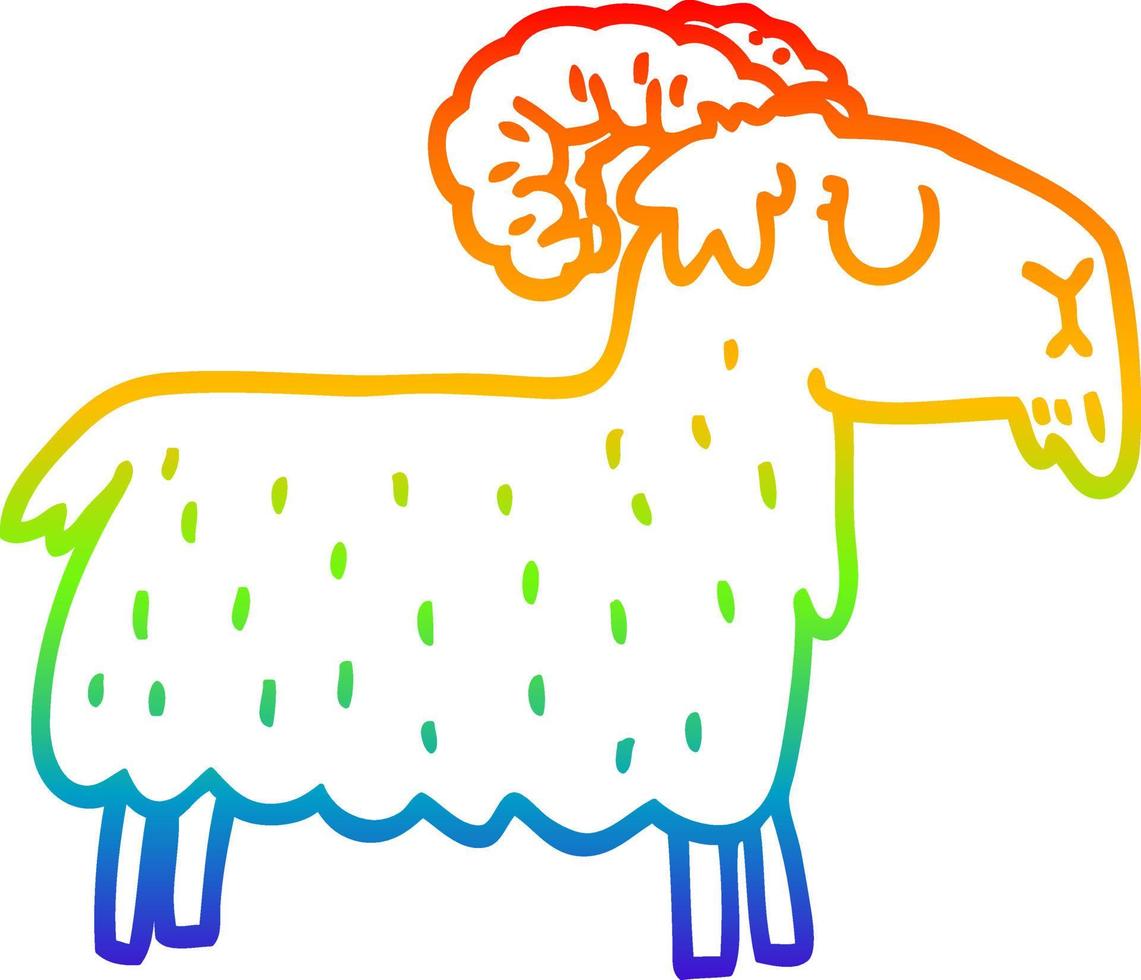 rainbow gradient line drawing cartoon stubborn goat vector