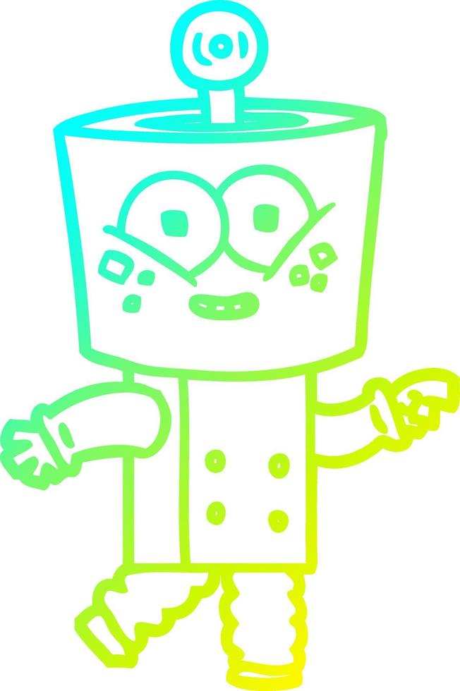 cold gradient line drawing happy cartoon robot pointing vector
