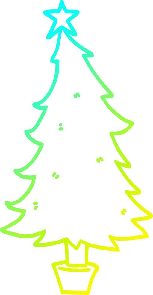 árbol de navidad de dibujos animados de dibujo de línea de gradiente frío vector