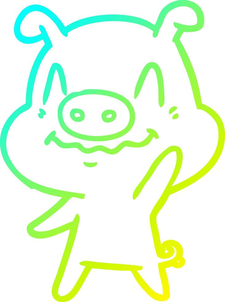 cold gradient line drawing nervous cartoon pig waving vector