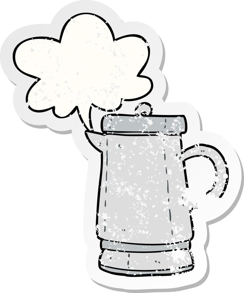 cartoon old metal kettle and speech bubble distressed sticker vector