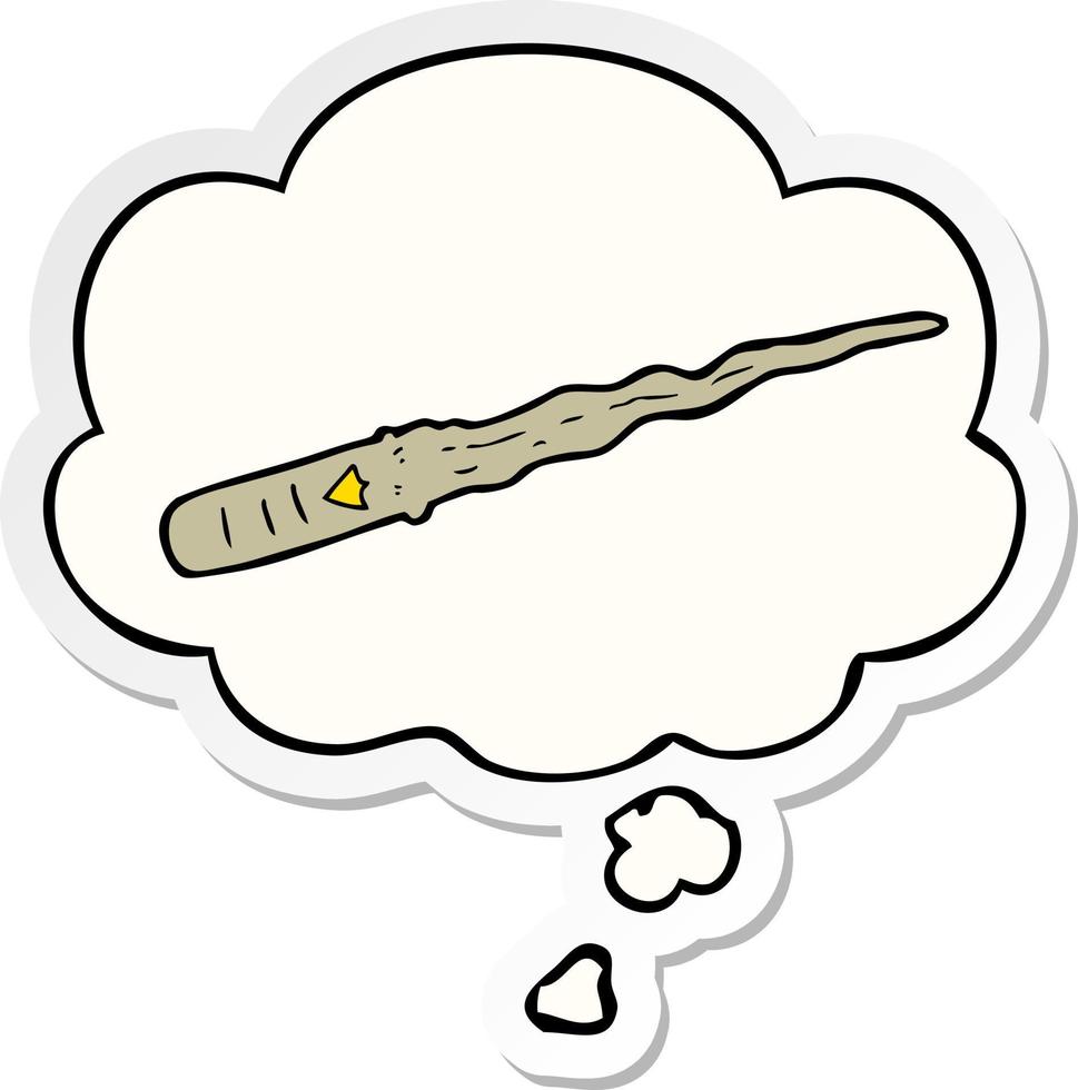 cartoon magic wand and thought bubble as a printed sticker vector