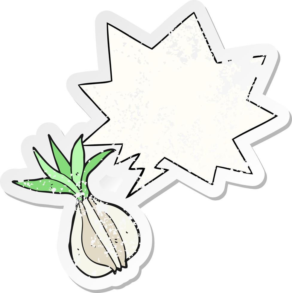 cartoon onion and speech bubble distressed sticker vector