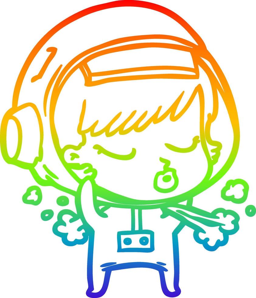 rainbow gradient line drawing cartoon pretty astronaut girl taking off space helmet vector