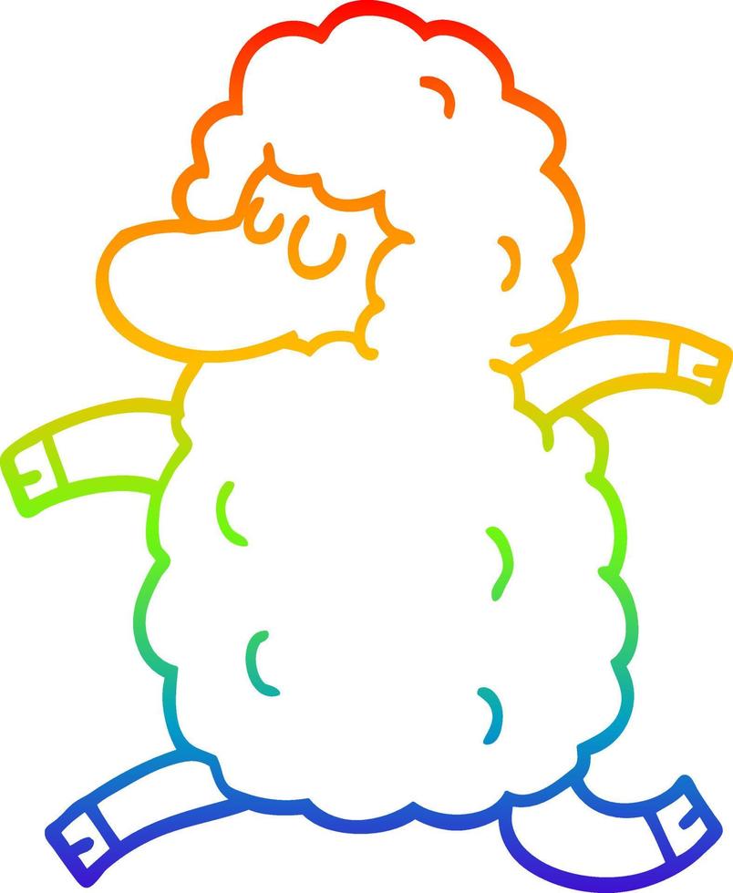 rainbow gradient line drawing cartoon sheep running vector